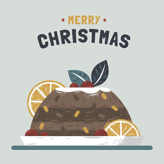 Vecteur gratuit illustration de pudding de noël dessiné à la main