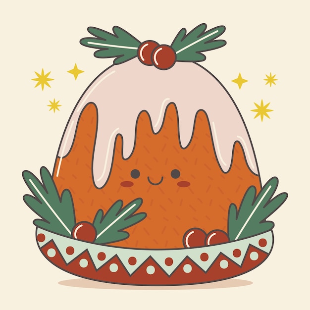 Vecteur gratuit illustration de pudding de noël dessiné à la main