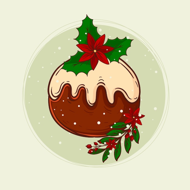 Vecteur gratuit illustration de pudding de noël dessiné à la main