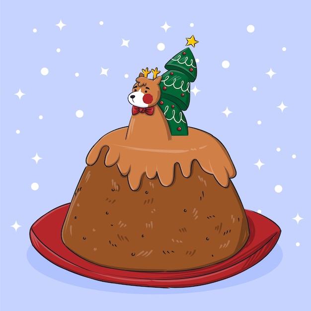 Vecteur gratuit illustration de pudding de noël dessiné à la main