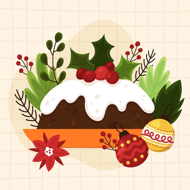 Illustration De Pudding De Noël Plat Dessiné à La Main