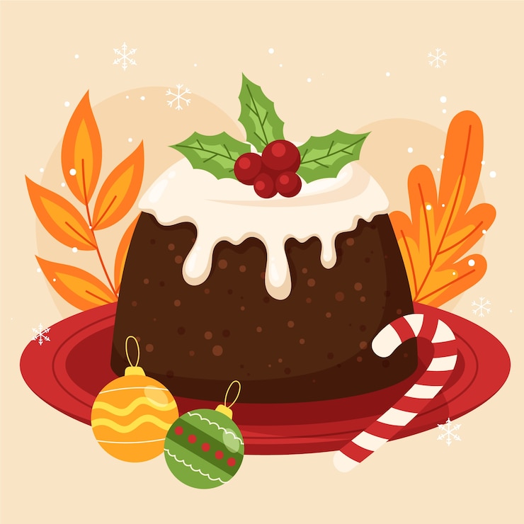 Vecteur gratuit illustration de pudding de noël plat dessiné à la main