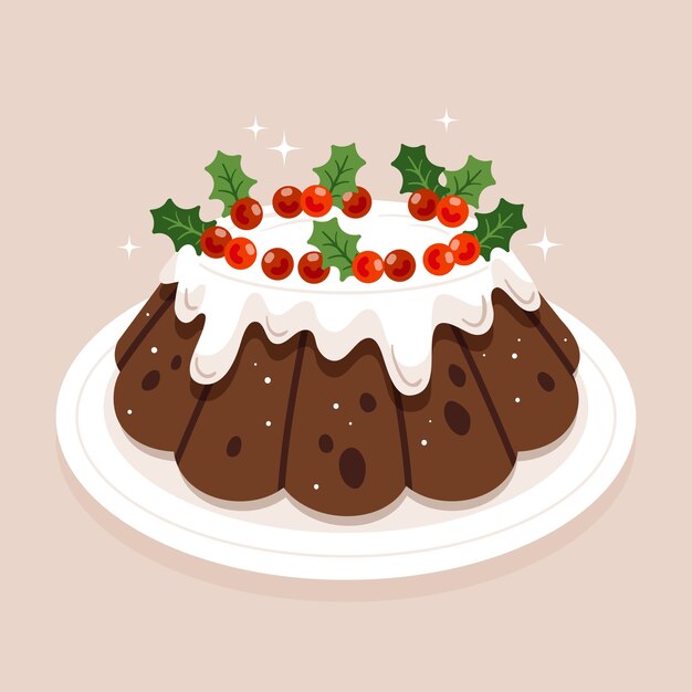 Illustration de pudding de noël plat dessiné à la main