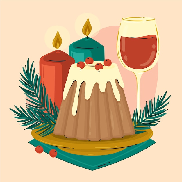 Vecteur gratuit illustration de pudding de noël plat dessiné à la main