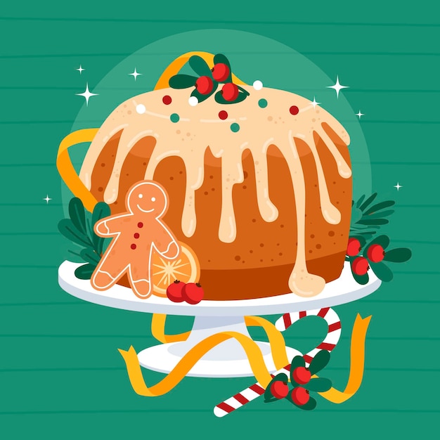 Vecteur gratuit illustration de pudding de noël plat dessiné à la main