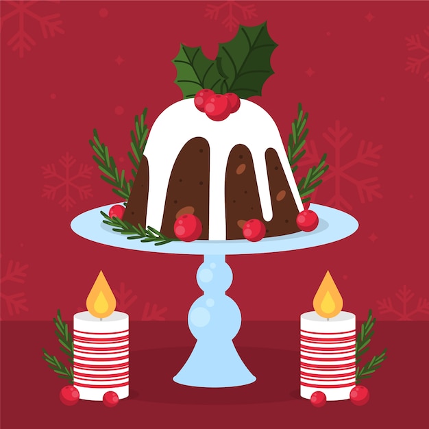 Illustration de pudding de noël plat