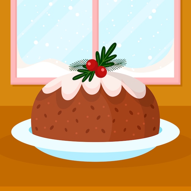 Vecteur gratuit illustration de pudding de noël plat