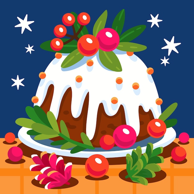 Vecteur gratuit illustration de pudding de noël plat