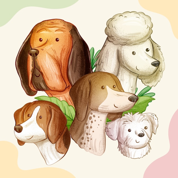 Vecteur gratuit illustration de races de chiens dessinés à la main