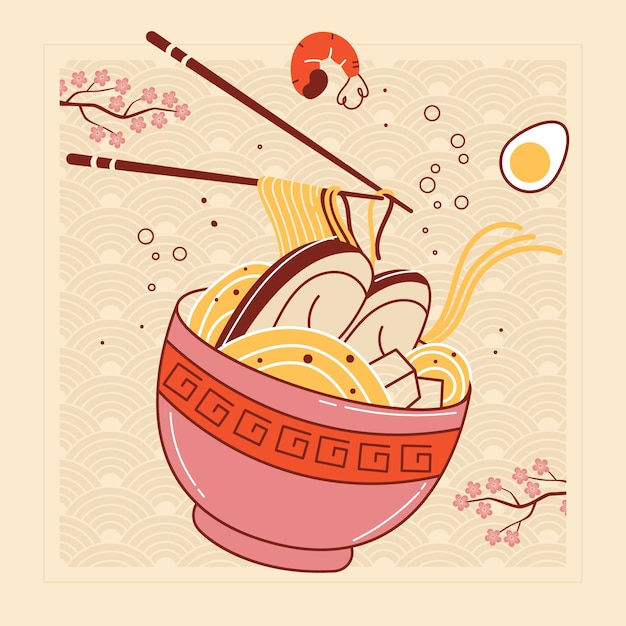 Vecteur gratuit illustration de ramen dessinée à la main