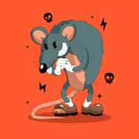 Vecteur gratuit illustration de rat maléfique dessin animé dessiné à la main