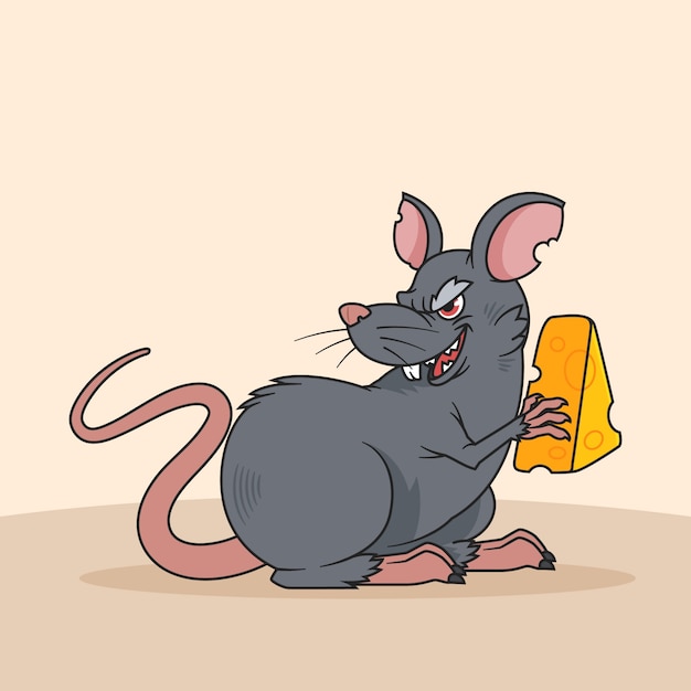 Vecteur gratuit illustration de rat maléfique dessin animé dessiné à la main