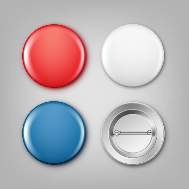 Vecteur gratuit illustration réaliste de badges blancs, bleus et rouges vierges