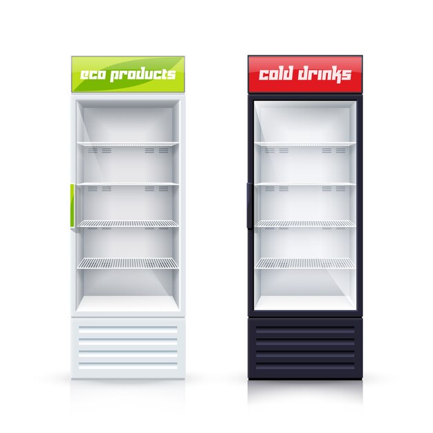 Illustration réaliste de deux réfrigérateurs vides
