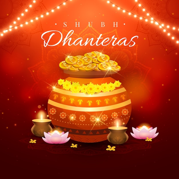 Vecteur gratuit illustration réaliste de dhanteras