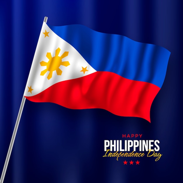 Illustration réaliste de la fête de l'indépendance des philippines avec drapeau