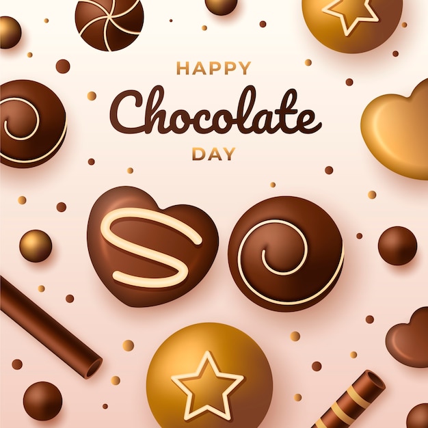 Illustration réaliste de la journée mondiale du chocolat avec des bonbons au chocolat