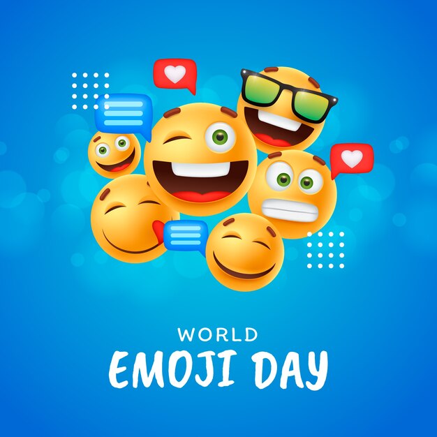 Illustration réaliste de la journée mondiale des emoji avec des émoticônes