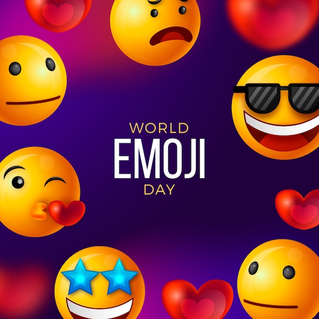 Illustration réaliste de la journée mondiale des emoji avec des émoticônes