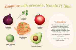 Vecteur gratuit illustration de recette de linguine saine