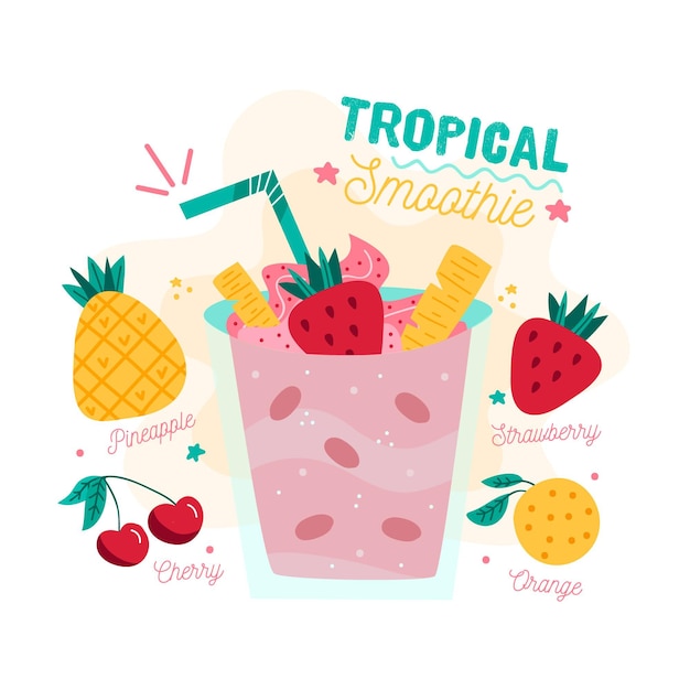 Vecteur gratuit illustration de recette de smoothie tropical