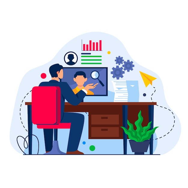 Illustration de recrutement à distance dessinée à la main
