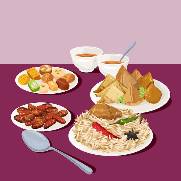 Vecteur gratuit illustration de repas iftar dessiné à la main