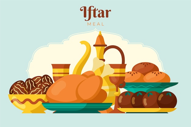 Vecteur gratuit illustration de repas plat iftar