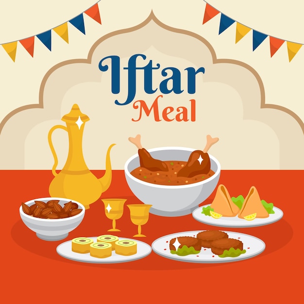 Vecteur gratuit illustration de repas plat iftar