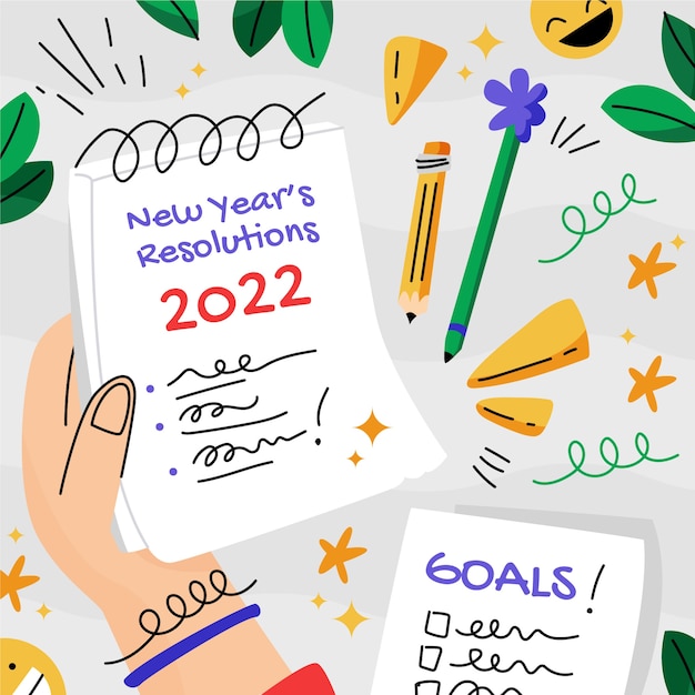 Vecteur gratuit illustration des résolutions du nouvel an dessinées à la main