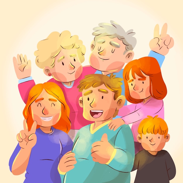Vecteur gratuit illustration de réunion de famille aquarelle