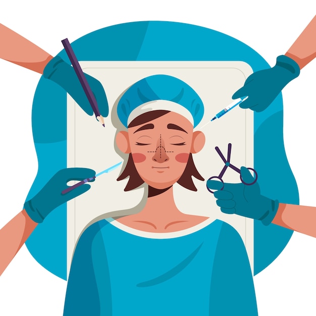 Illustration de rhinoplastie design plat