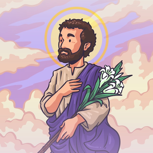 Vecteur gratuit illustration de saint joseph dessinée à la main