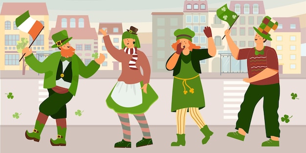 Vecteur gratuit illustration de la saint-patrick avec célébration de la rue