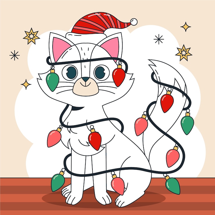 Vecteur gratuit illustration de saison de noël dessinée à la main avec chat de dessin animé