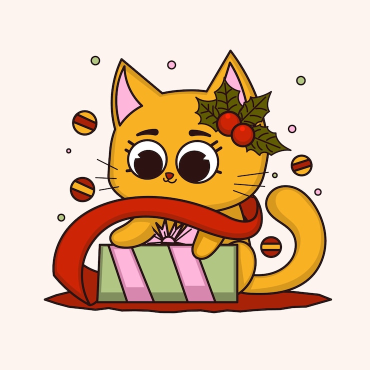 Vecteur gratuit illustration de saison de noël dessinée à la main avec chat de dessin animé