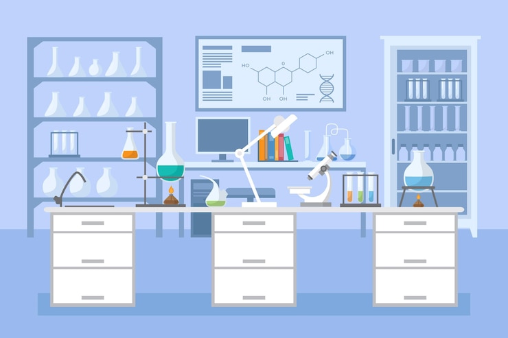 Vecteur gratuit illustration de la salle de laboratoire plat