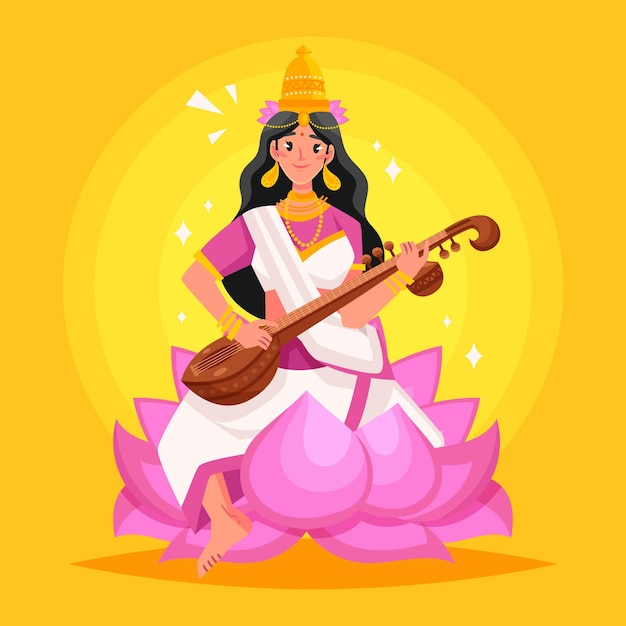 Vecteur gratuit illustration de saraswati dessinée à la main