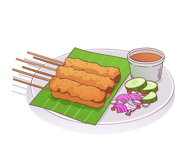 Illustration De Satay Dessiné à La Main