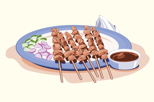 Illustration de satay dessiné à la main