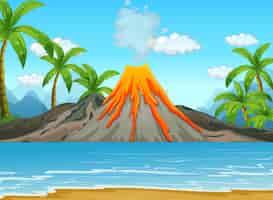 Vecteur gratuit illustration de la scène extérieure de l'éruption volcanique