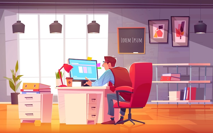 Vecteur gratuit illustration de scène de jour de travail de dessin animé