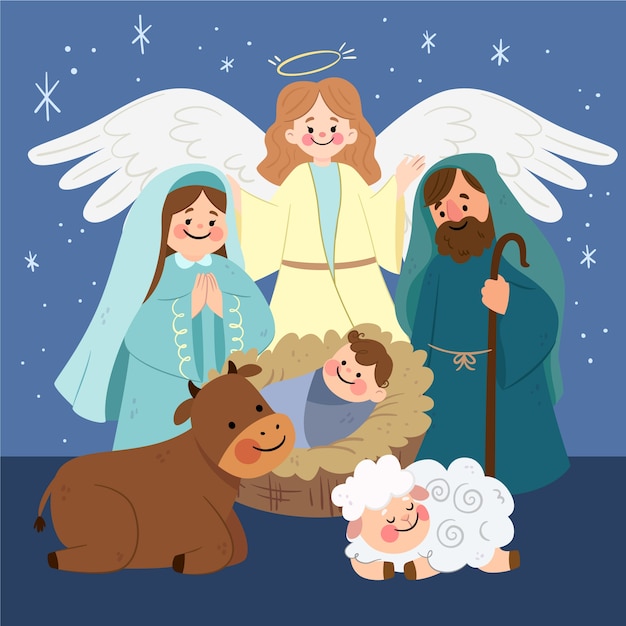 Illustration De La Scène De La Nativité Au Design Plat
