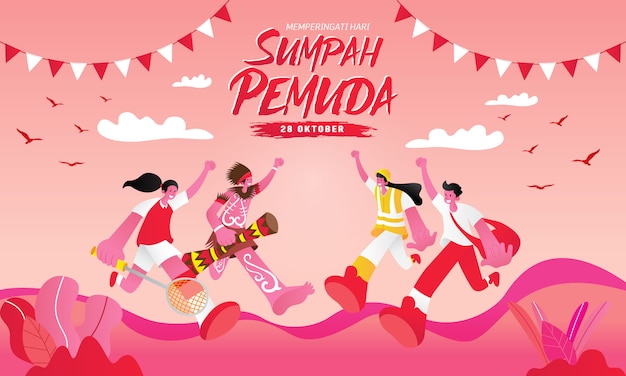 Illustration. selamat hari sumpah pemuda. traduction: bonne promesse de la jeunesse indonésienne. convient pour carte de voeux, affiche et bannière