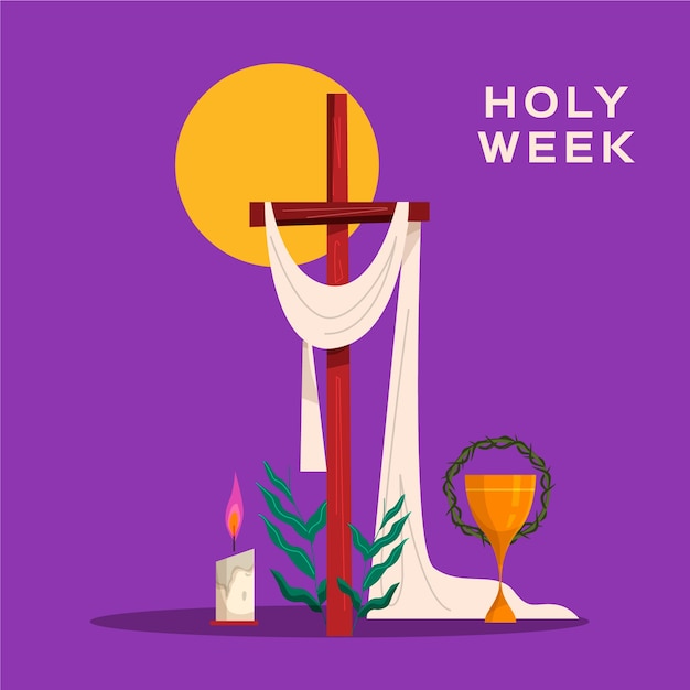 Vecteur gratuit illustration de la semaine sainte avec croix en bois
