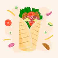 Vecteur gratuit illustration de shawarma design plat