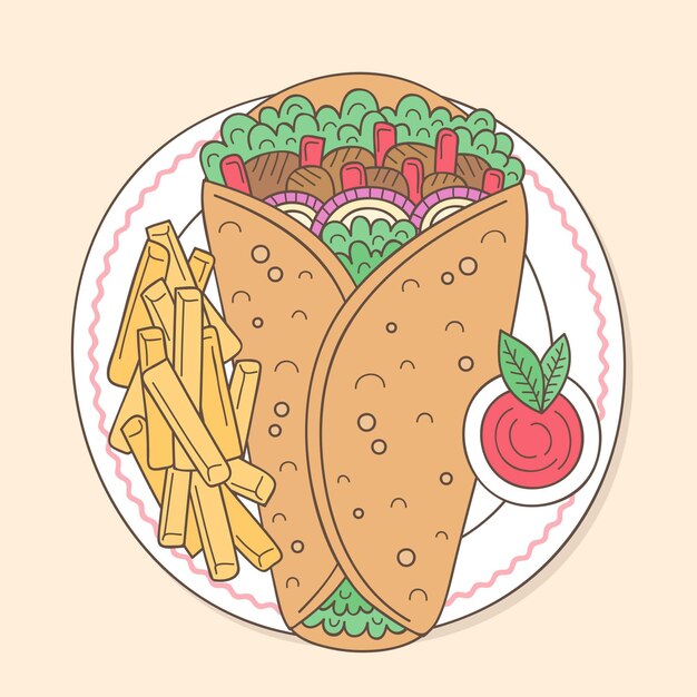 Illustration de shawarma nutritif dessiné à la main