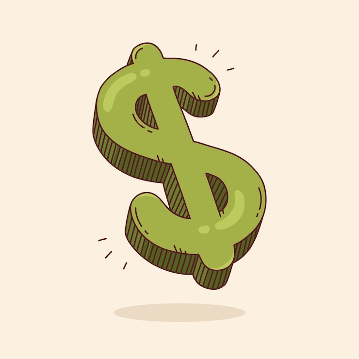 Vecteur gratuit illustration de signe dollar dessin animé dessiné à la main