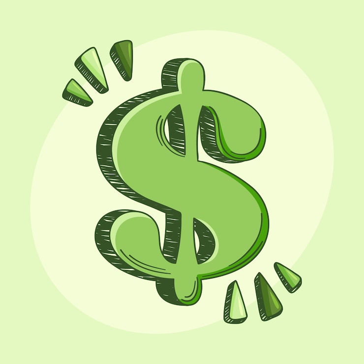 Vecteur gratuit illustration de signe dollar dessin animé dessiné à la main