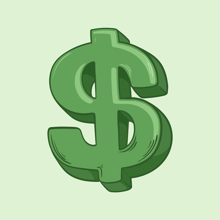 Vecteur gratuit illustration de signe dollar dessin animé dessiné à la main